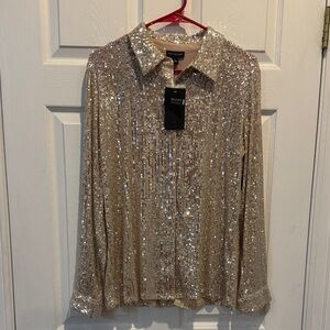 The Limited Gold Sequin Button Down Shirt